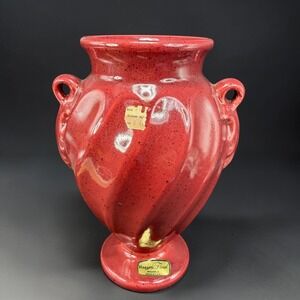 Haeger Floral Burgandy Speckled Ceramic Vase Urn Ribbed Swirl Made in USA 9in